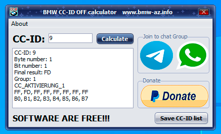BMW CC-ID OFF calculator